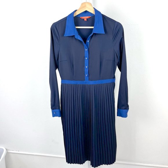 Modcloth Dresses & Skirts - Modcloth Just My Typist Pleated Dress with Pockets Long Sleeve Shirtdress Blue 6